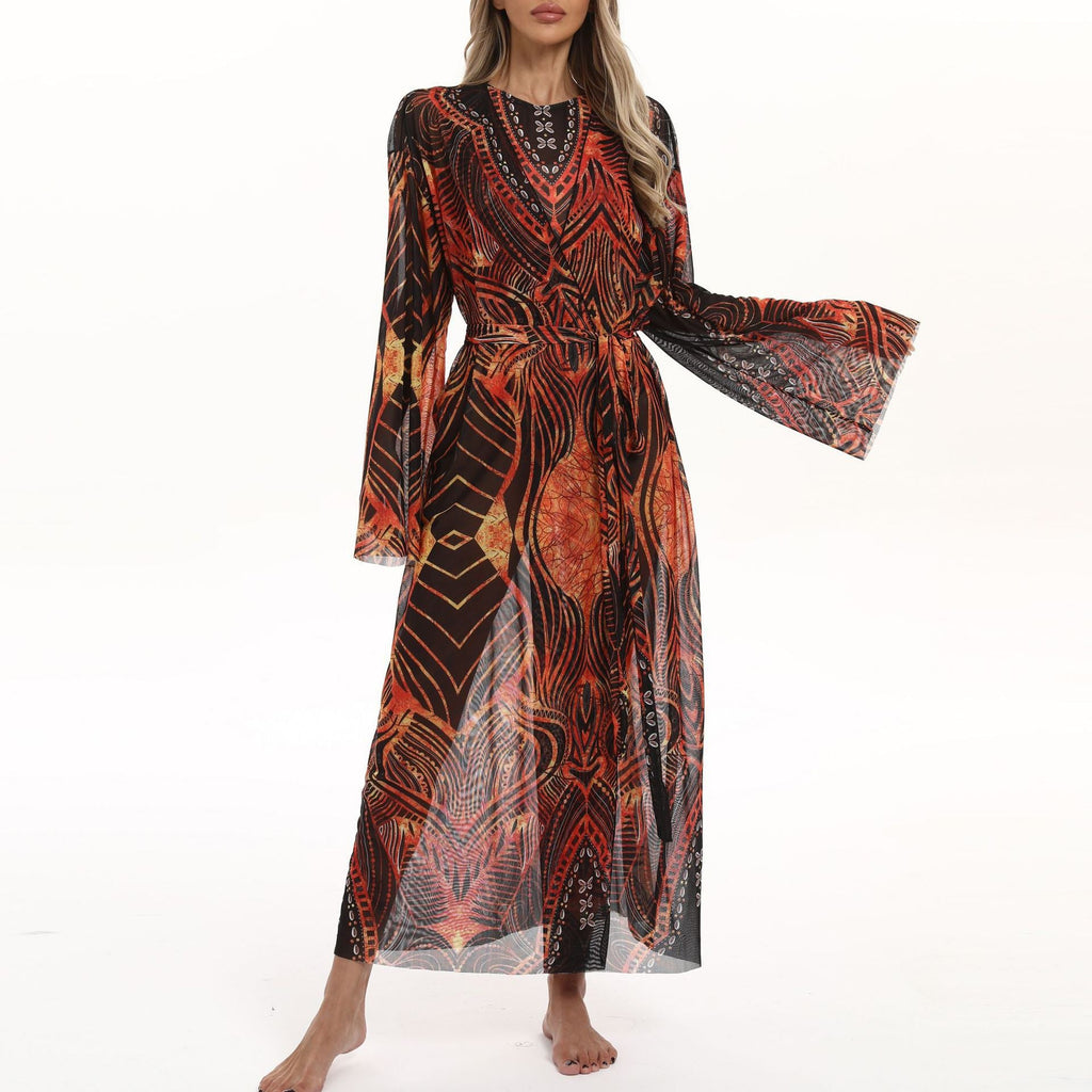Elegant Women's Beach Kimono with Floral Pattern