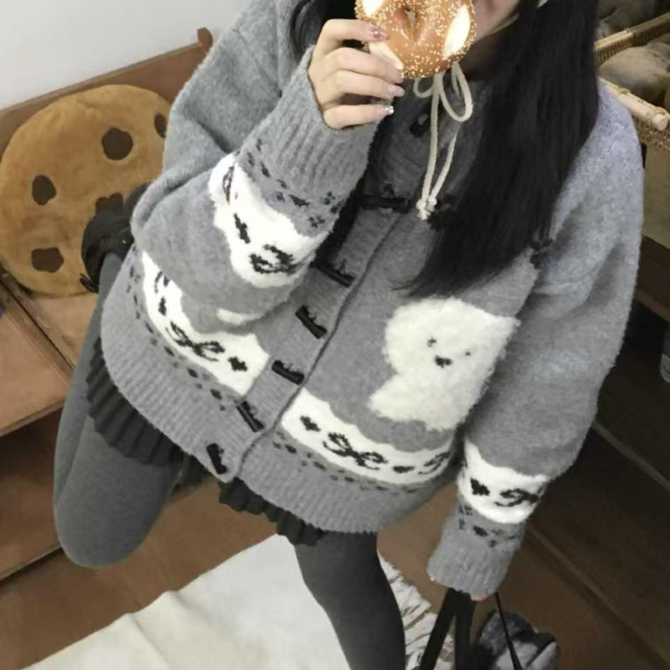 Women's Patterned Cardigan with Animal Motif and Button Details
