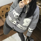 Women's Patterned Cardigan with Animal Motif and Button Details
