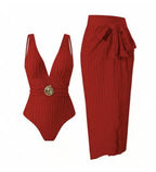 Women's Swimsuit with Feminine Wrap Skirt and Elegant Jewelry Detail