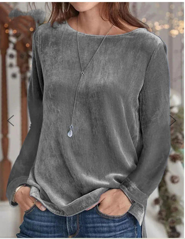 Women's Long-Sleeve Fleece Blouse with Round Neck
