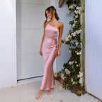 Women's One-Shoulder Satin Maxi Dress with Elegant Drape
