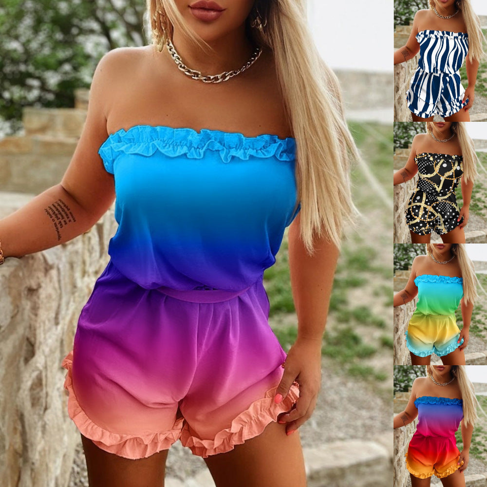 Women's Casual Ruffled Gradient Jumpsuit