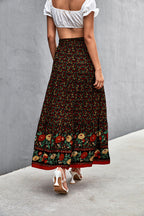 Floral Pattern Maxi Skirt with Elastic Waistband