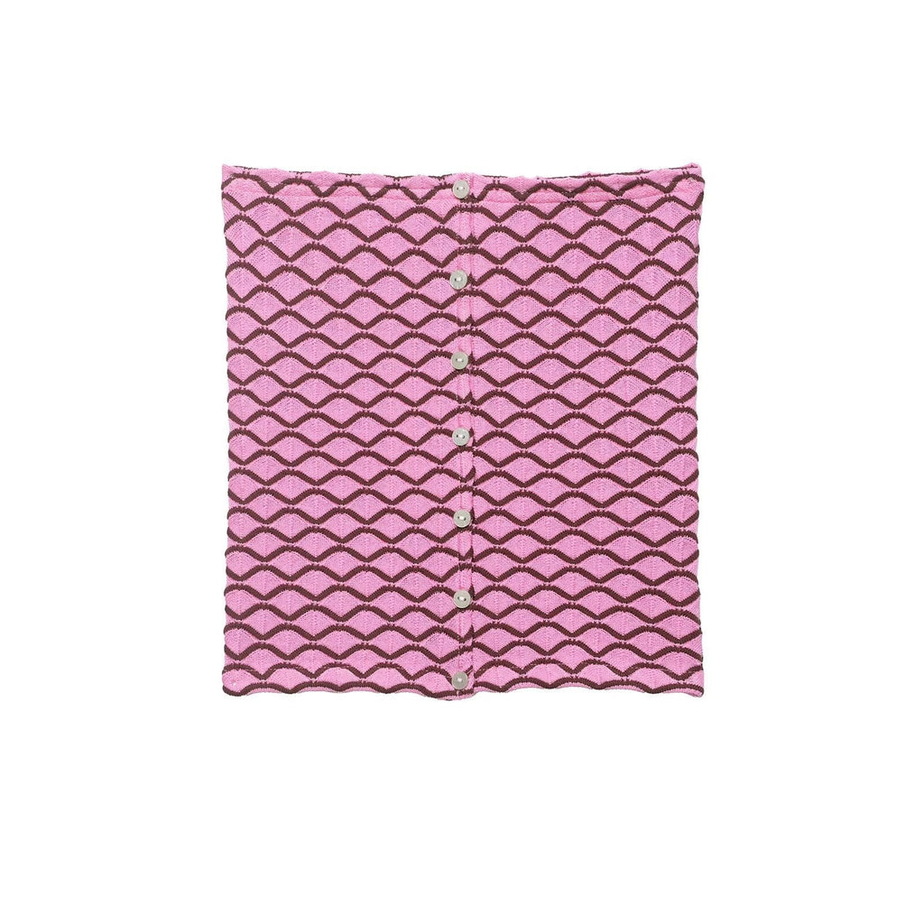 Women's Midi Skirt with Wavy Pattern and Decorative Buttons