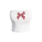Women's Plaid Bandeau Top with Decorative Bow