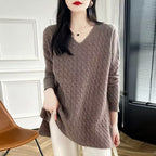 Women's Chunky Knit Sweater with V-Neck and Casual Fit