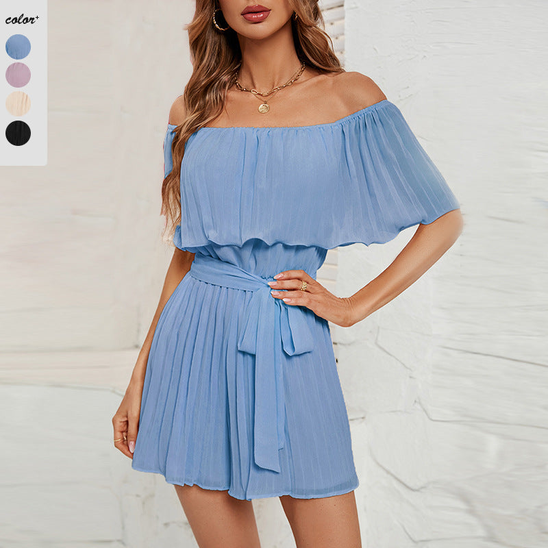 Women's Ruffled Jumpsuit with Adjustable Waist Belt