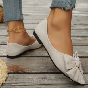 Women's Ballet Flats with Decorative Bow Design and Pointed Toe