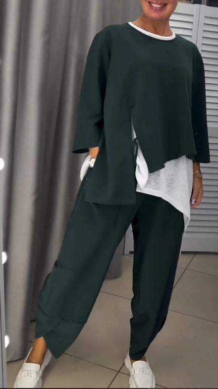 Women's Casual Two-Piece Set with Asymmetric Cut