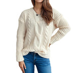 Women's Chunky Knit Sweater with Creative Cable Design and Casual Fit