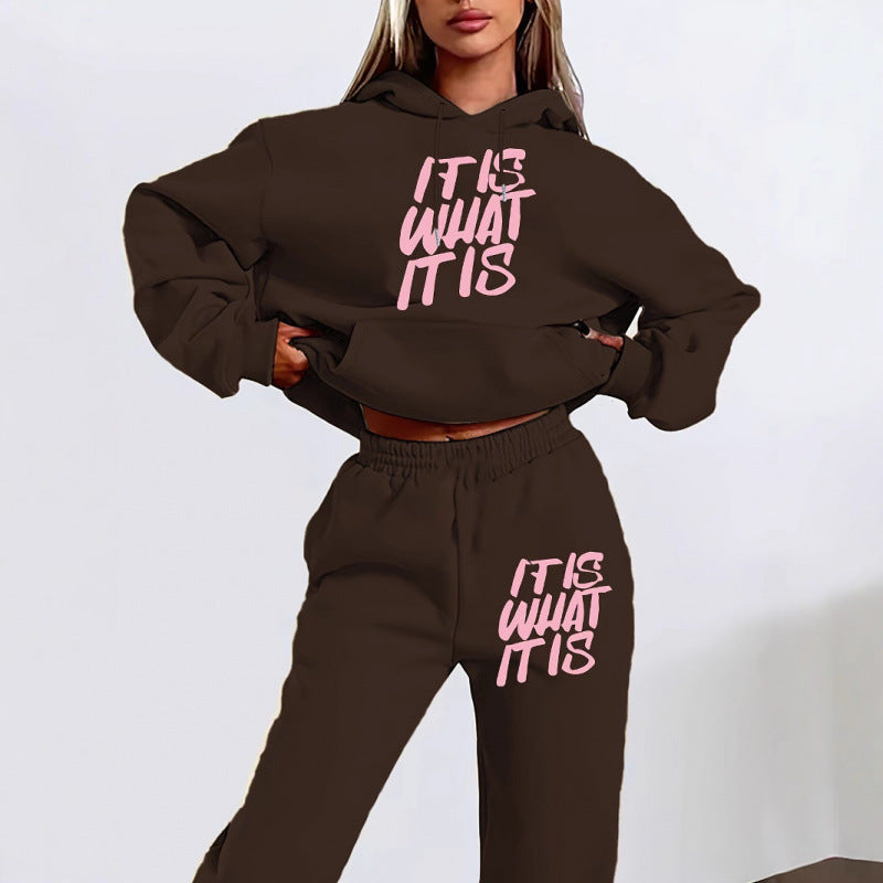 Women's Casual Hoodie and Jogging Pants Set with Inspiring Lettering