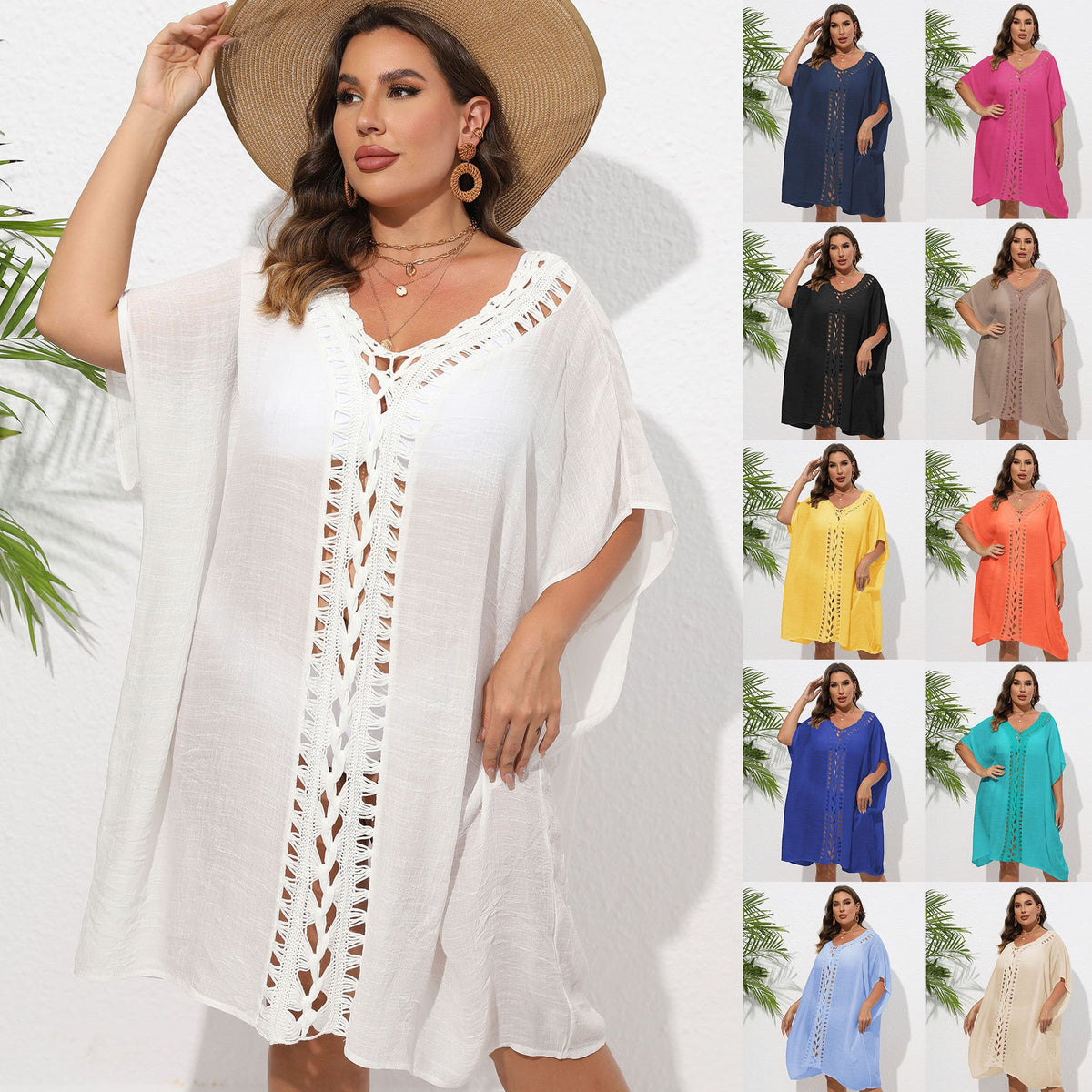 Women's Airy Beach Kimono with Decorative Crochet Lace