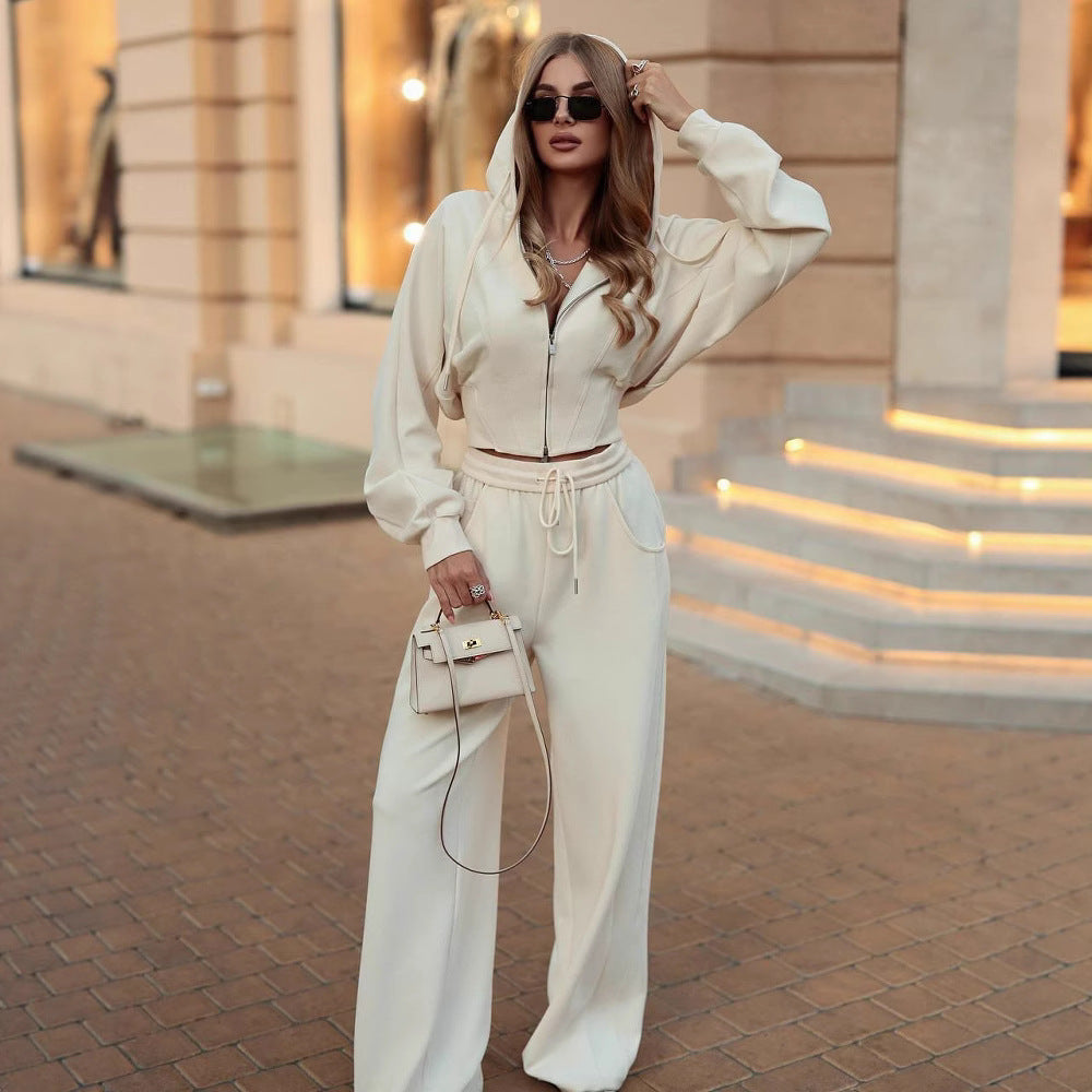 Women's Bicolor Hooded Suit with Wide Cut and Elastic Waistband