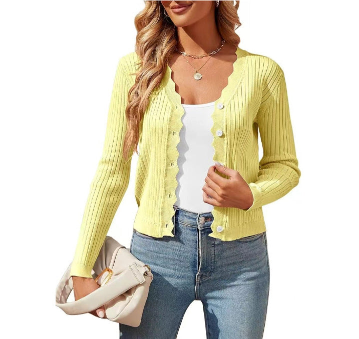 Women's Elegant Cardigan with Wavy Edges