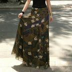 Women's Long Vintage-Style Floral Skirt with Flowing Cut