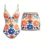 Women's Swimsuit with Floral Design and Removable Skirt