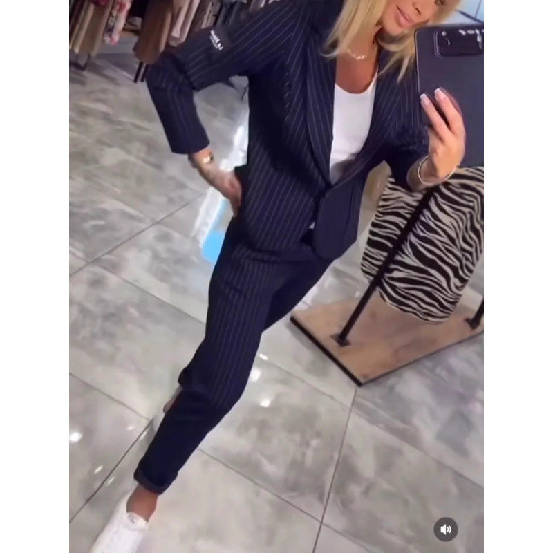 Women's Elegant Business-Casual Striped Suit Set