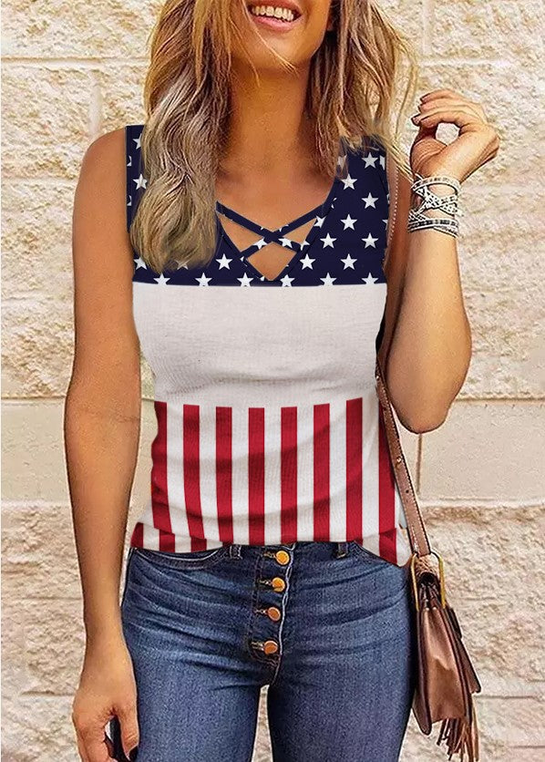 Sleeveless Top with Star and Stripe Pattern