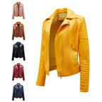Women's Biker Jacket with Quilted Details and Asymmetrical Zipper