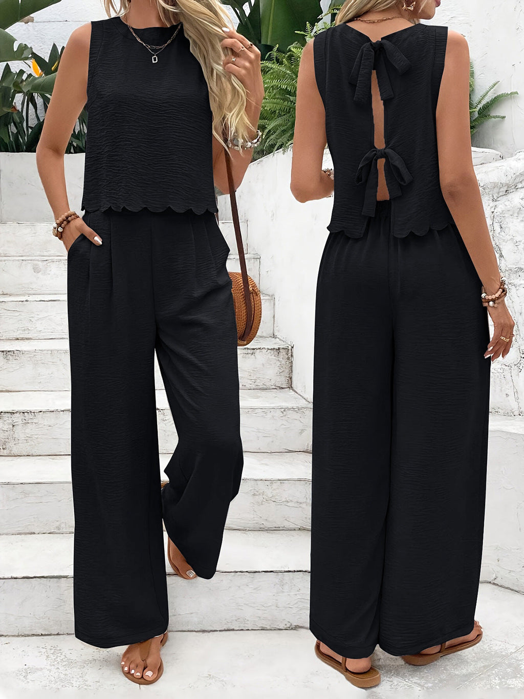 Women's Jumpsuit with Elegant Back Cutout and Wide Leg