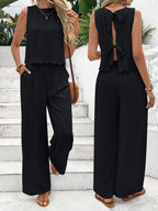 Women's Jumpsuit with Elegant Back Cutout and Wide Leg