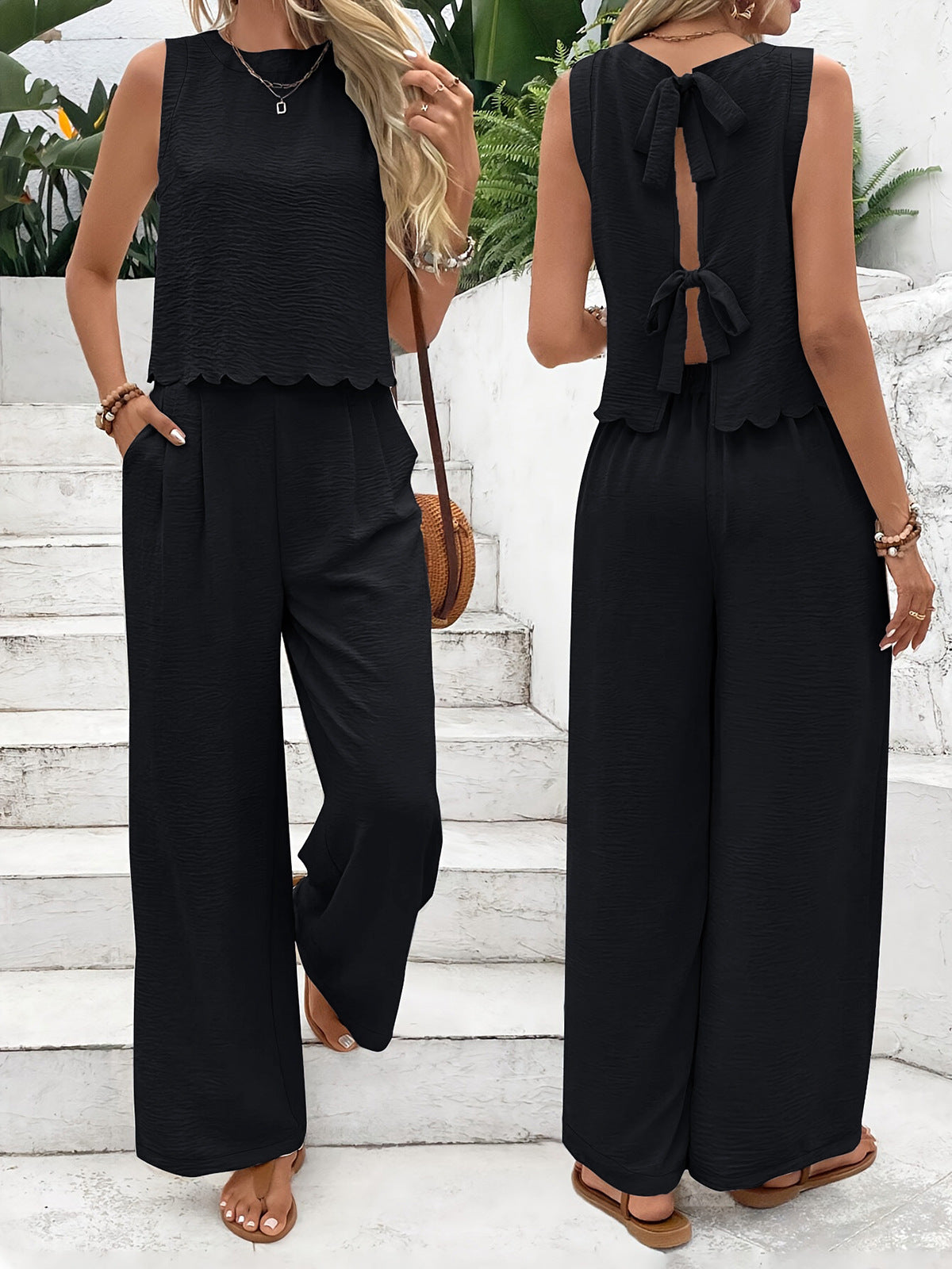 Women's Jumpsuit with Elegant Back Cutout and Wide Leg