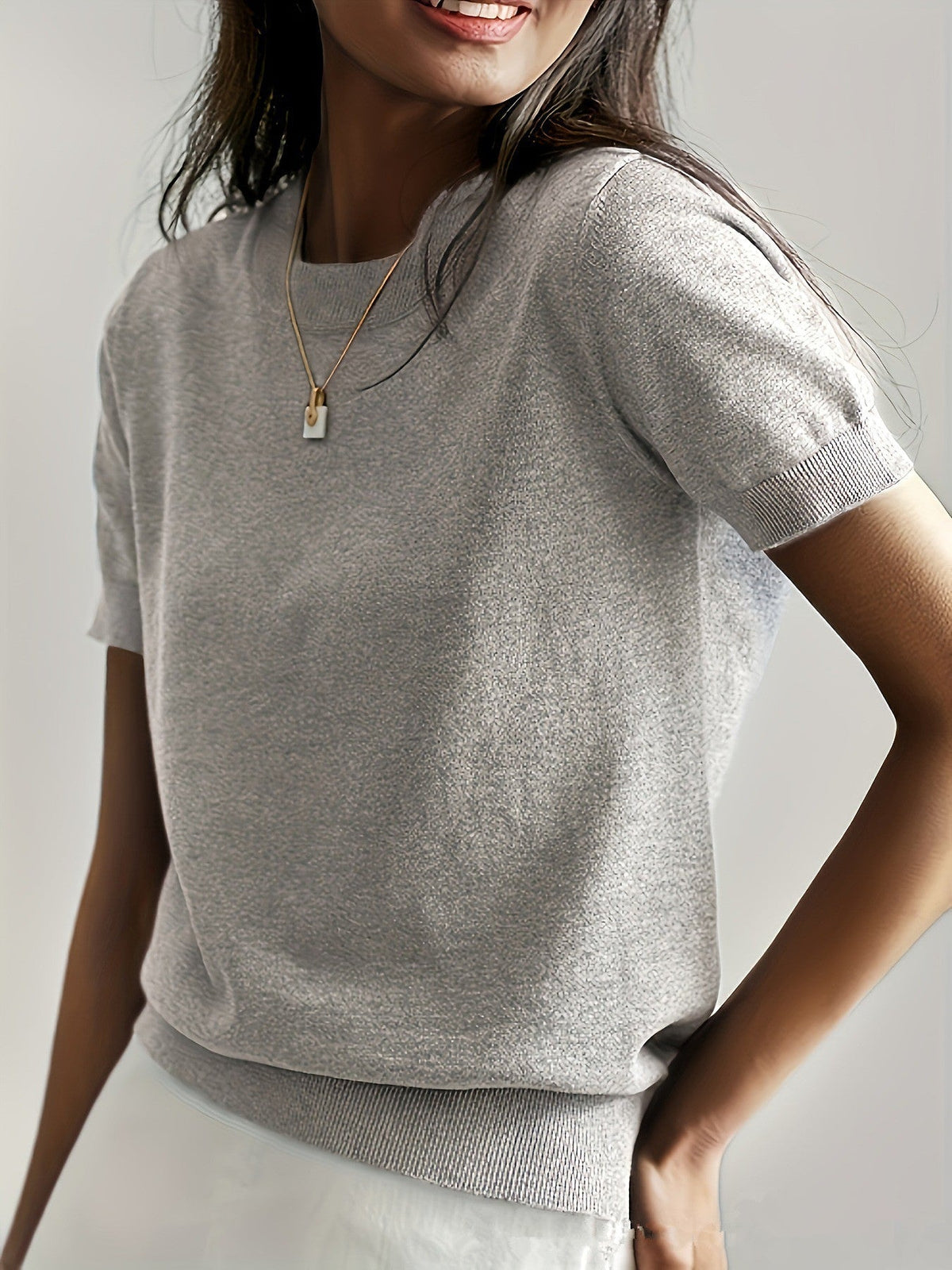 Women's Short-Sleeve Fine Knit Sweater