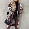 Women's Chunky Knit Cardigan with Graphic Pattern and Open Front