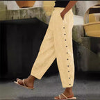 Women's High-Waisted Casual Trousers with Straight Leg and Buttons