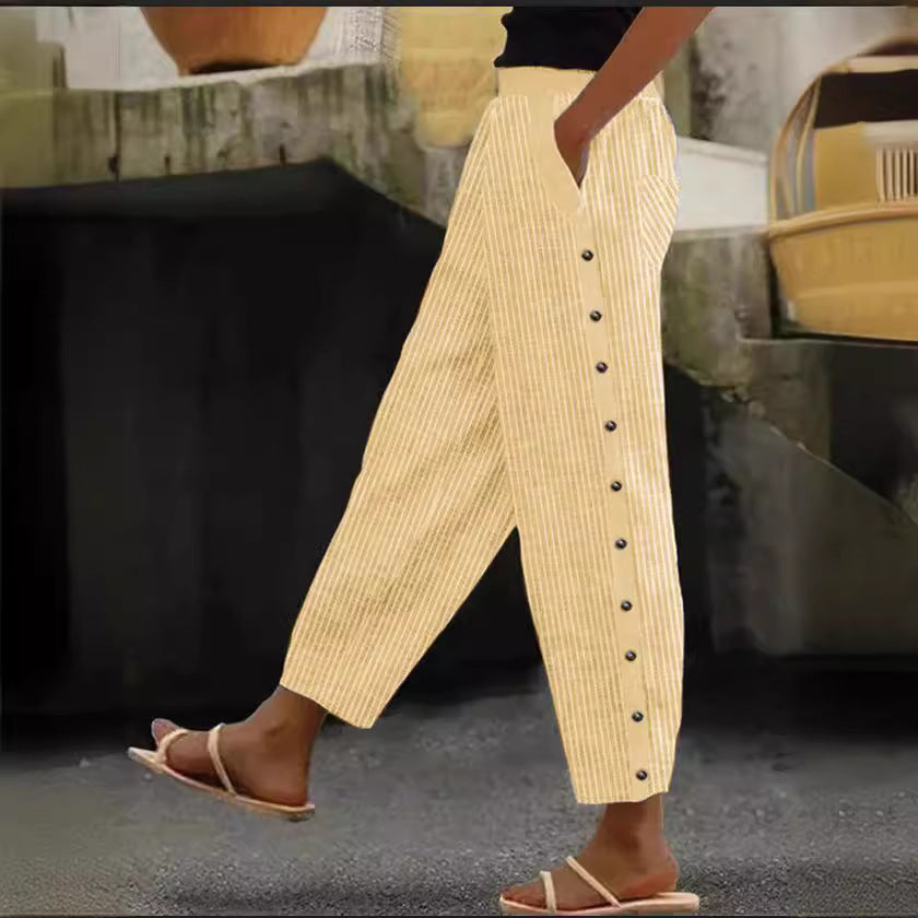 Women's High-Waisted Casual Trousers with Straight Leg and Buttons