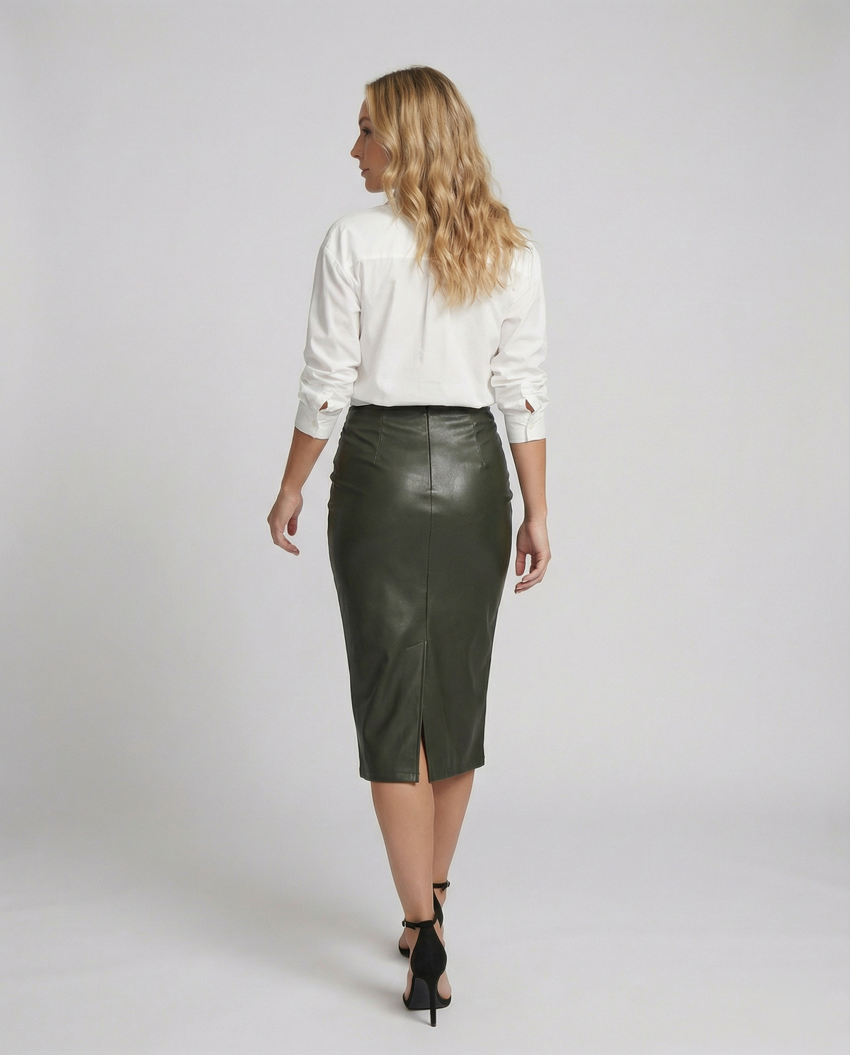 Women's Midi Skirt in High-Quality Leather with Ruching