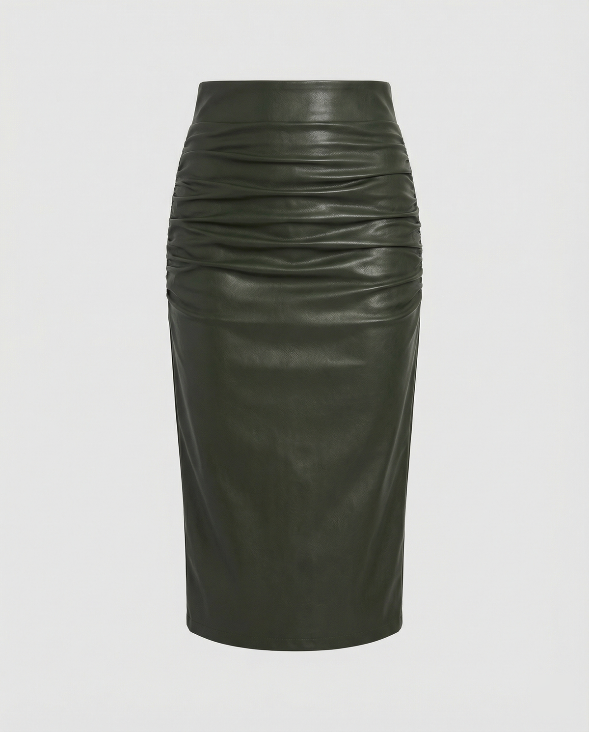 Women's Midi Skirt in High-Quality Leather with Ruching