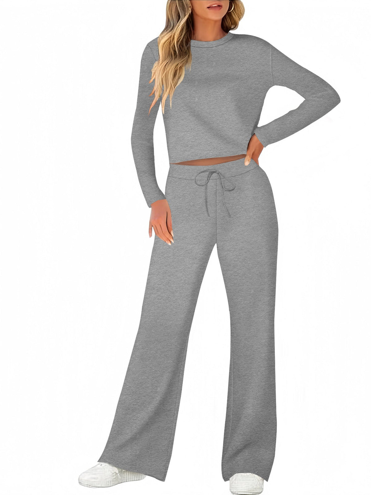 Women's Comfortable Lounge Set with Wide Cut and Long Sleeves