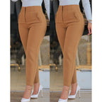 Women's High-Waisted Slimming Pants with Decorative Stitching