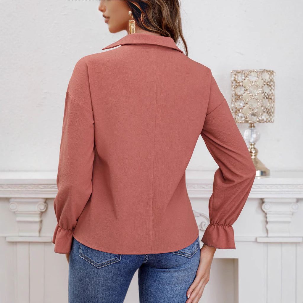 Women's V-Neck Blouse with Ruffle Details