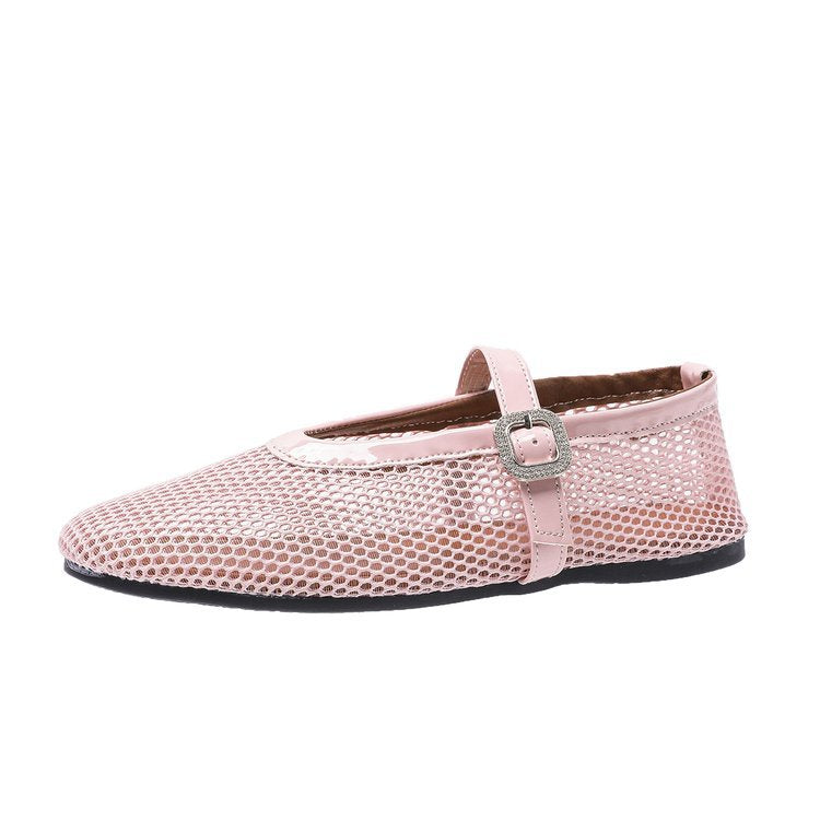 Women's Breathable Ballet Flats with Fashionable Cutout Pattern and Comfortable Strap