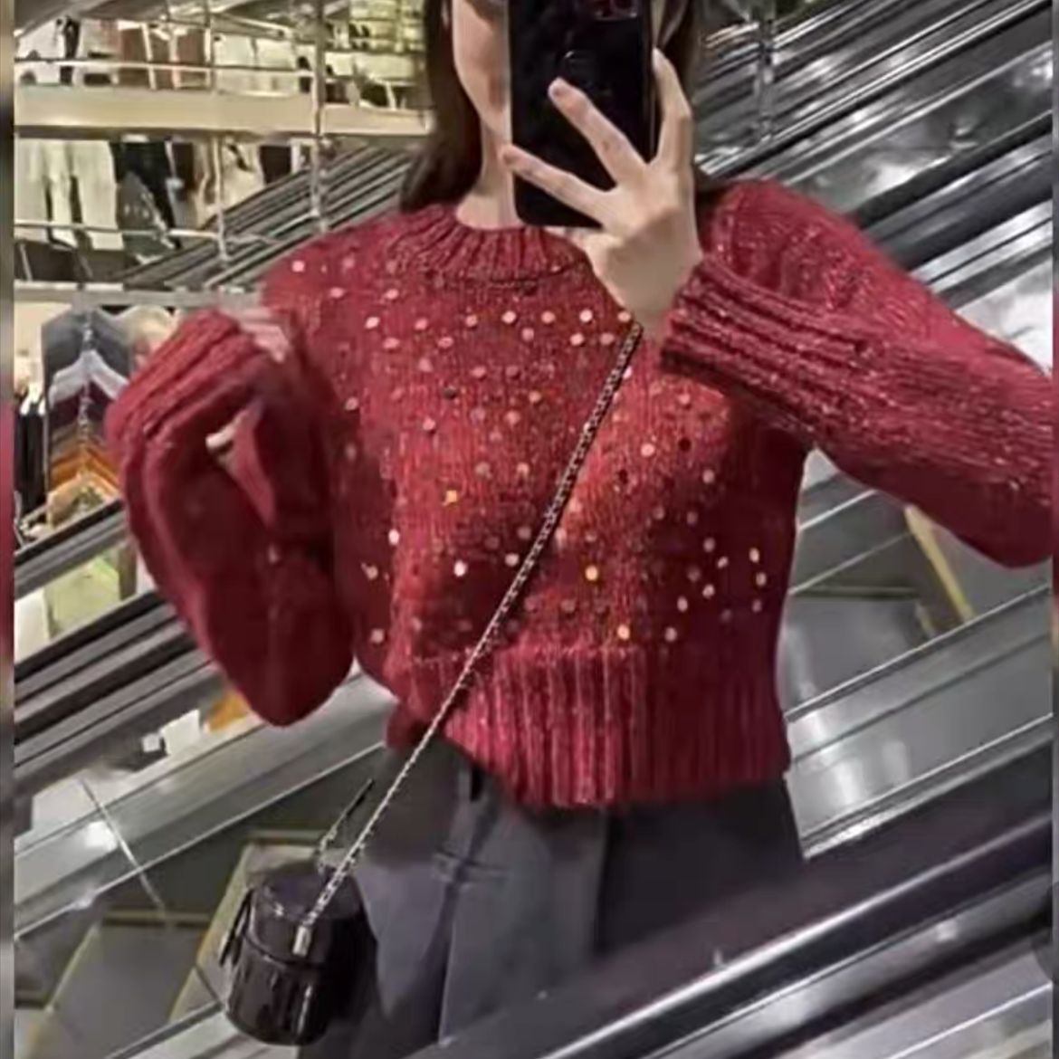 Women's Textured Glitter Knit Sweater with Wide Cut