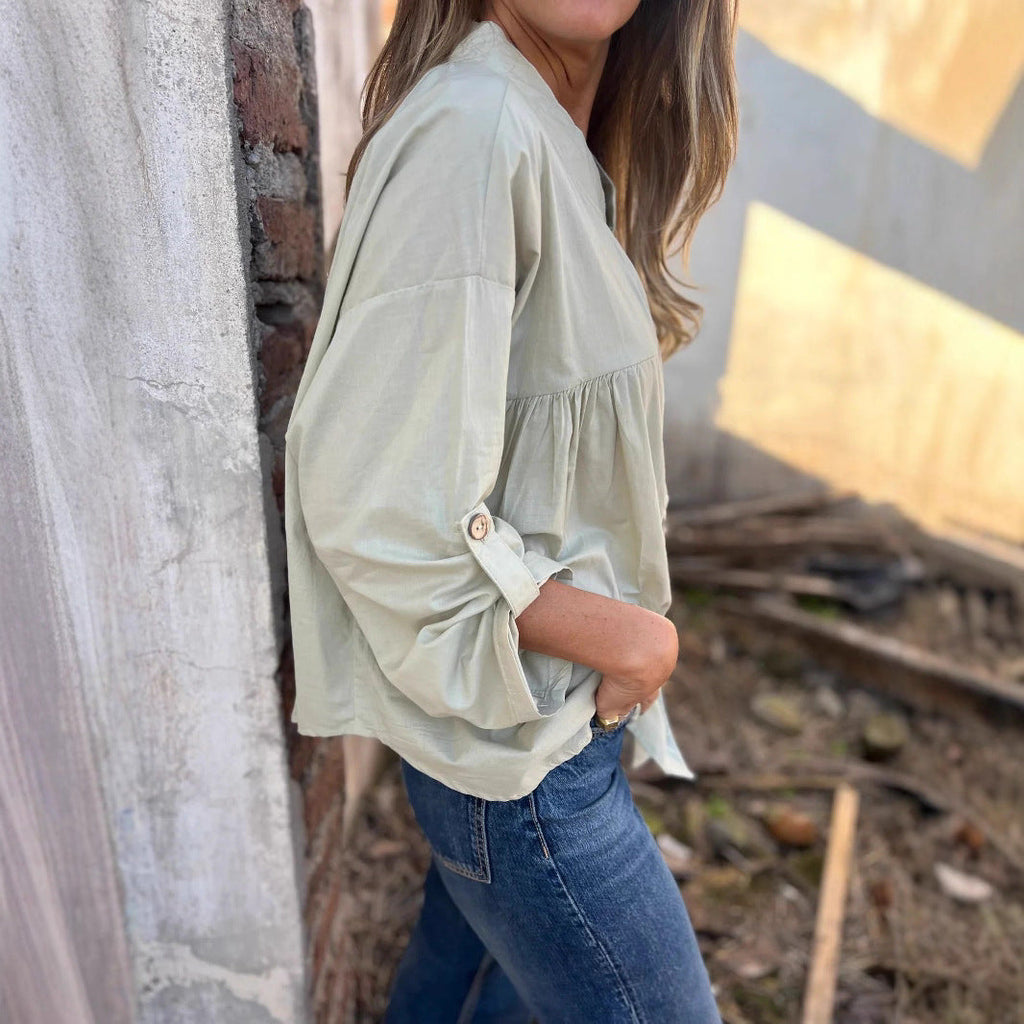 Women's Cotton Blouse with Button Placket