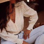 Women's Blouse with Artistic Embroidery and Volume Sleeves