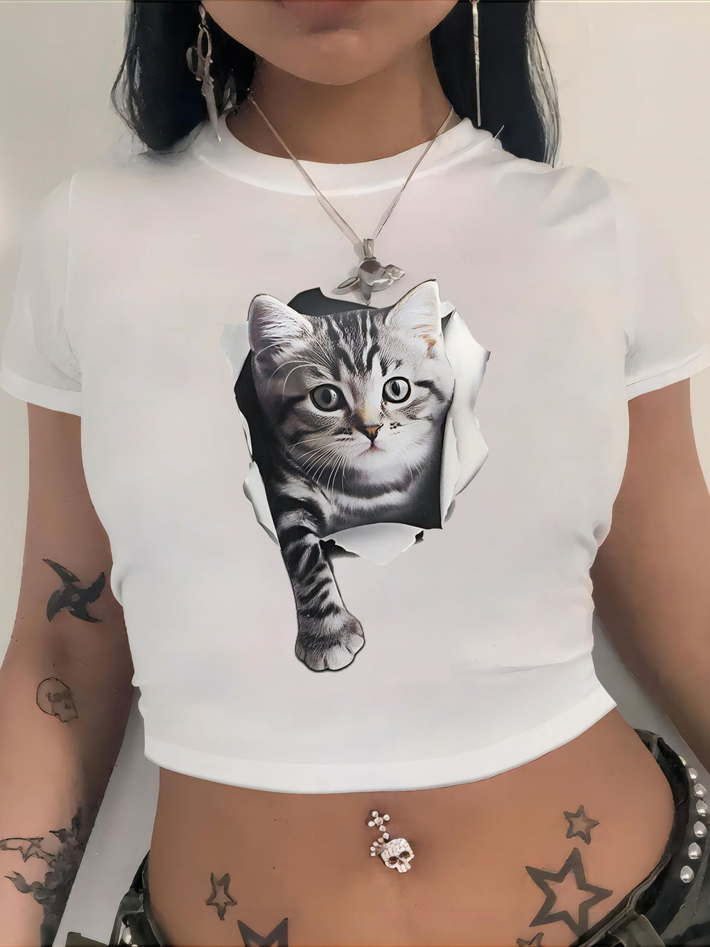 Women's Crop T-Shirt with Graphic Design and Statement Print