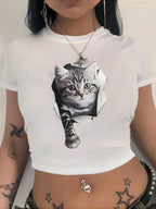 Women's Crop T-Shirt with Graphic Design and Statement Print