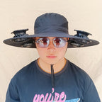 Wide-brimmed sun hat with detachable swivel solar fans and adjustable chin strap Kalsten