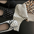 Women's Ballet Flats with Decorative Bow and Polka Dot Pattern