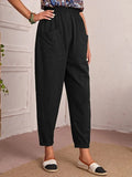 Women's Comfortable Casual Cargo Pants with Elastic Waist and Pockets