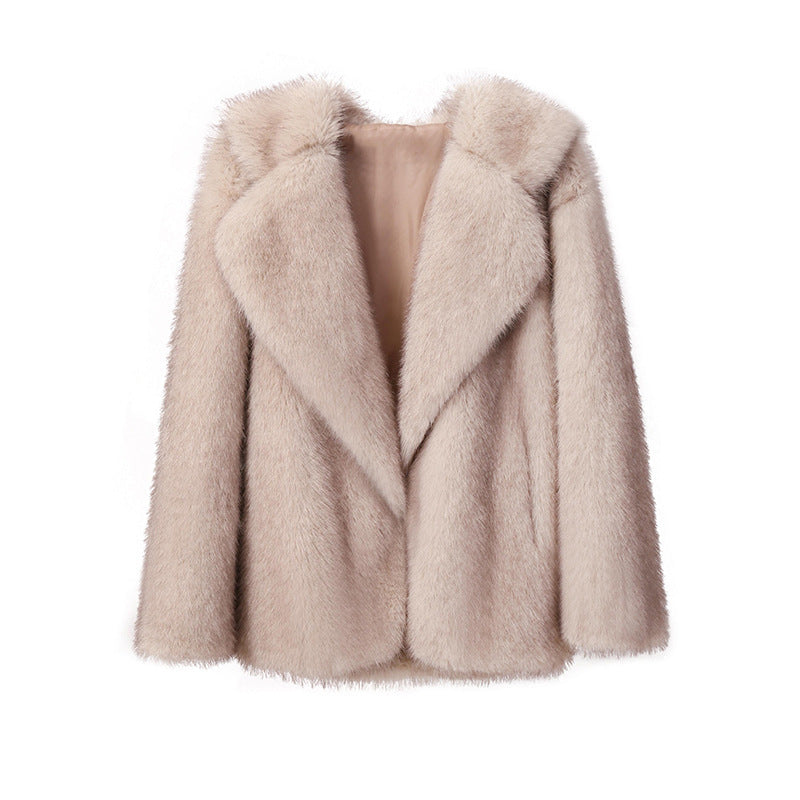 Women's Elegant Faux Fur Jacket with Soft Collar