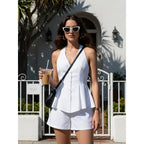 Women's Elegant Peplum Top and Bottom Set with Button Details