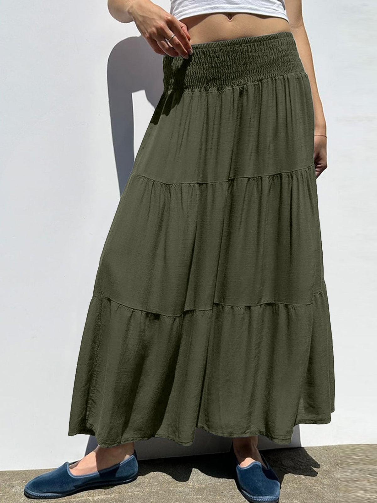 Women's Voluminous Maxi Skirt with Elastic Waistband