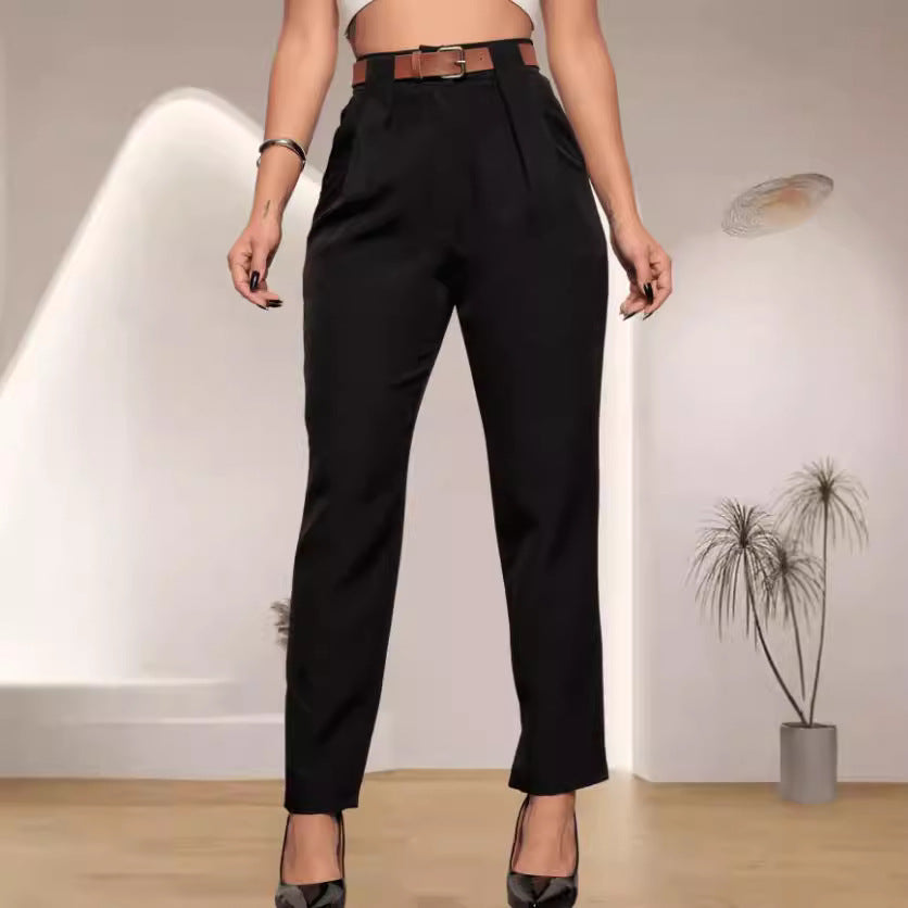 Elegant High-Waisted Pants with Pleat Details