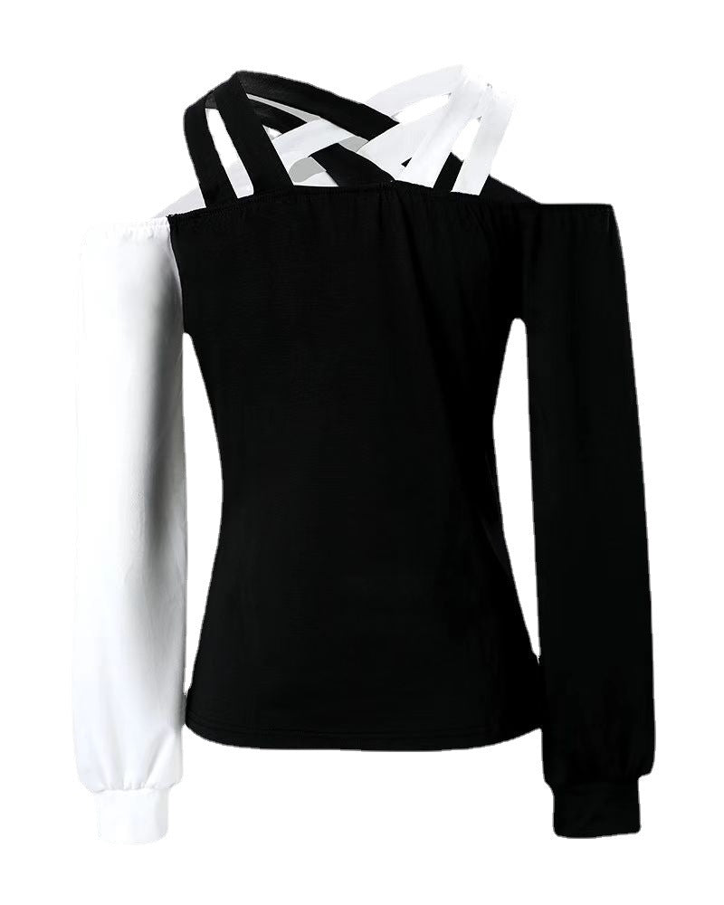 Women's Asymmetrical Off-Shoulder Top with Connecting Straps
